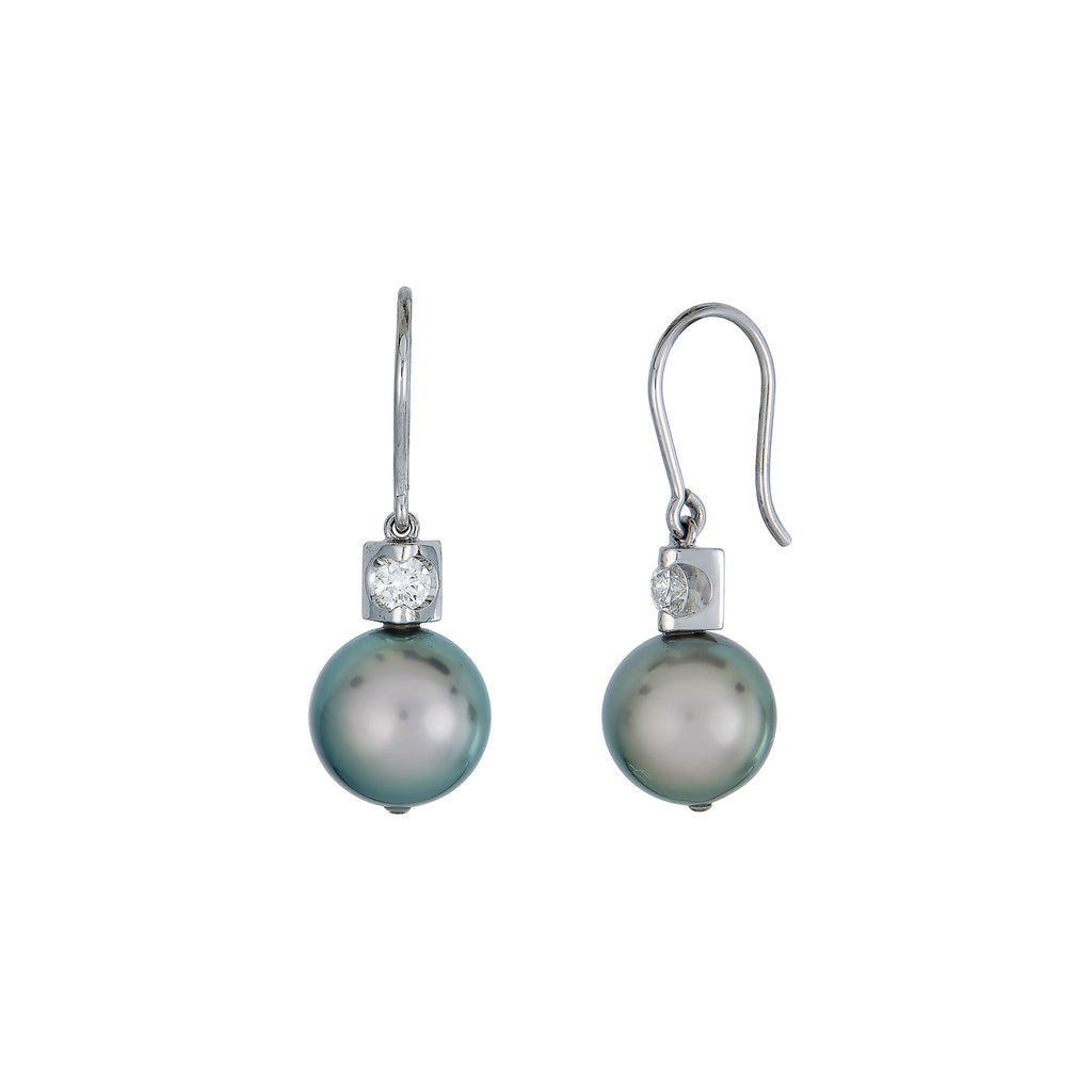 Pearl Drop Earrings With Round Brilliant Diamonds