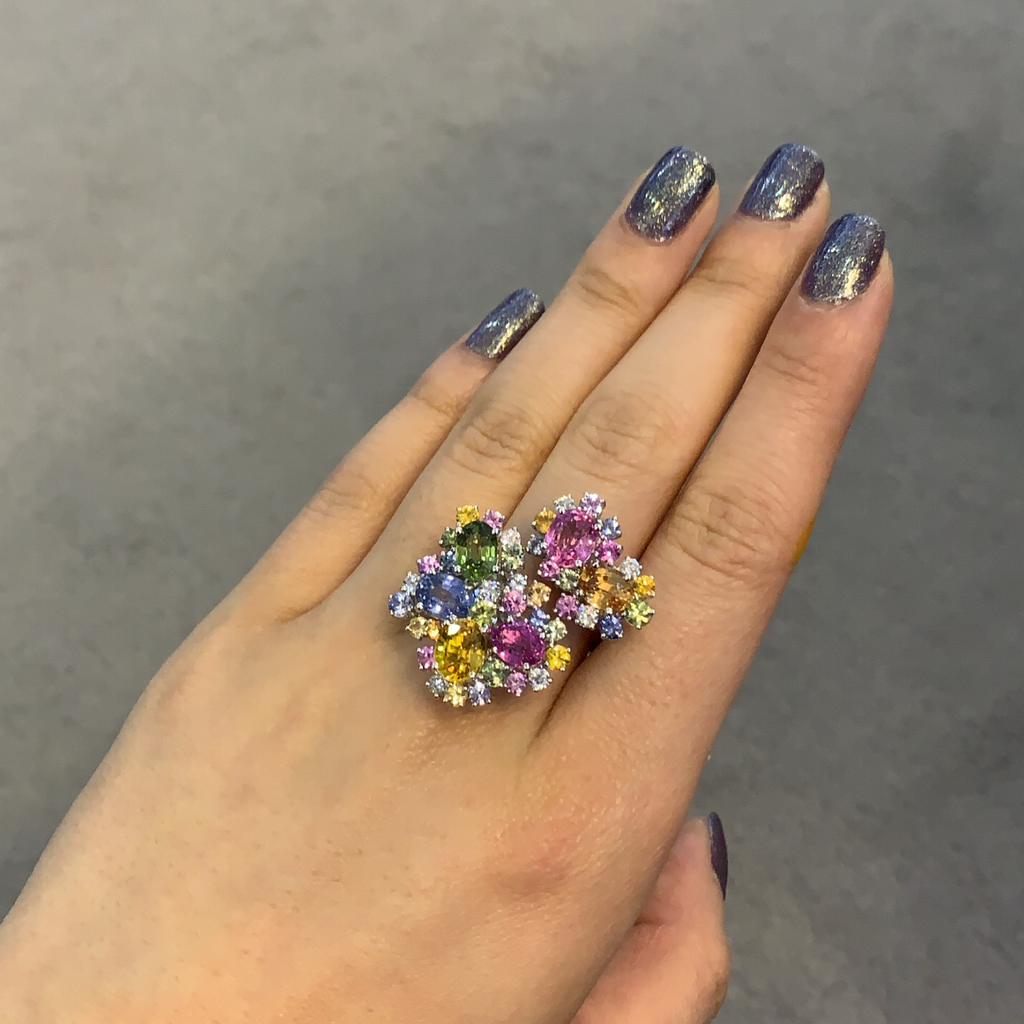 "Medley" Coloured Sapphires & Diamonds Statement Ring