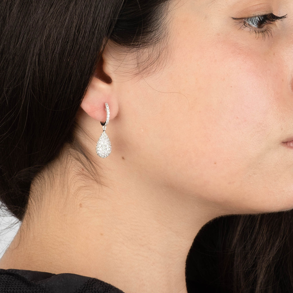Pavé Diamond Teardrop Earrings in 18K White Gold