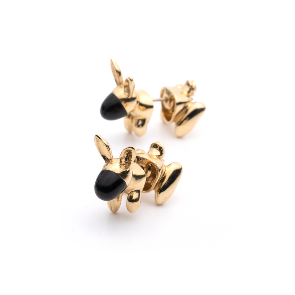 Juxta Bunny Onyx Yellow Gold Earrings