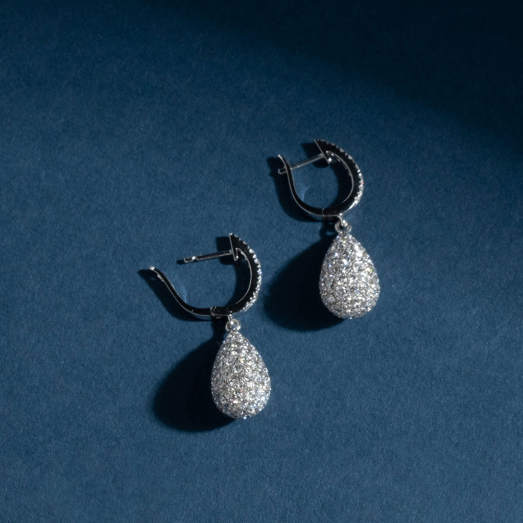 Pavé Diamond Teardrop Earrings in 18K White Gold
