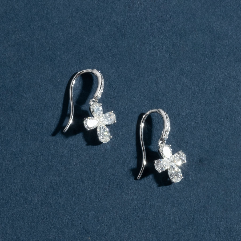 Pear Clover Diamonds Drop Earrings With Accent Diamonds