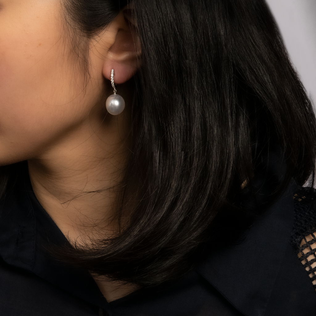 Cultured Pearl with Diamond Drop 18K Earrings